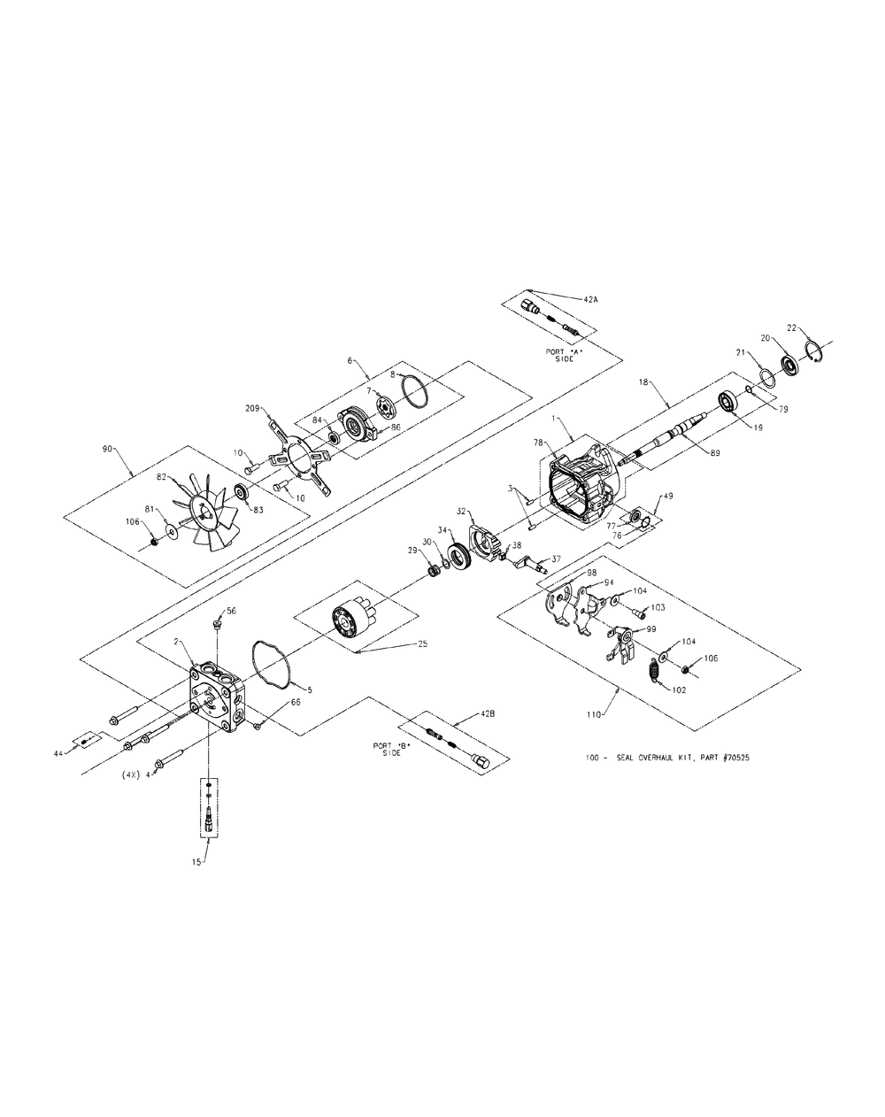 Hydraulic Pump Lh Diagram and Parts List for M60-KH (53BH8CT6050-27HP-OHV)(2009 & Before) Cub Cadet Lawn Tractor